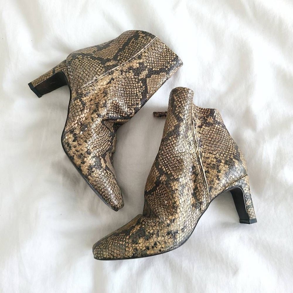 Free People 2652026 Cybill Heel Boots Women's Size 36 Brown Snakeskin Leather‎